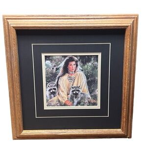 Vintage Native‎ American Maija Little Bandits Racoon Print-Framed (NO Glass)